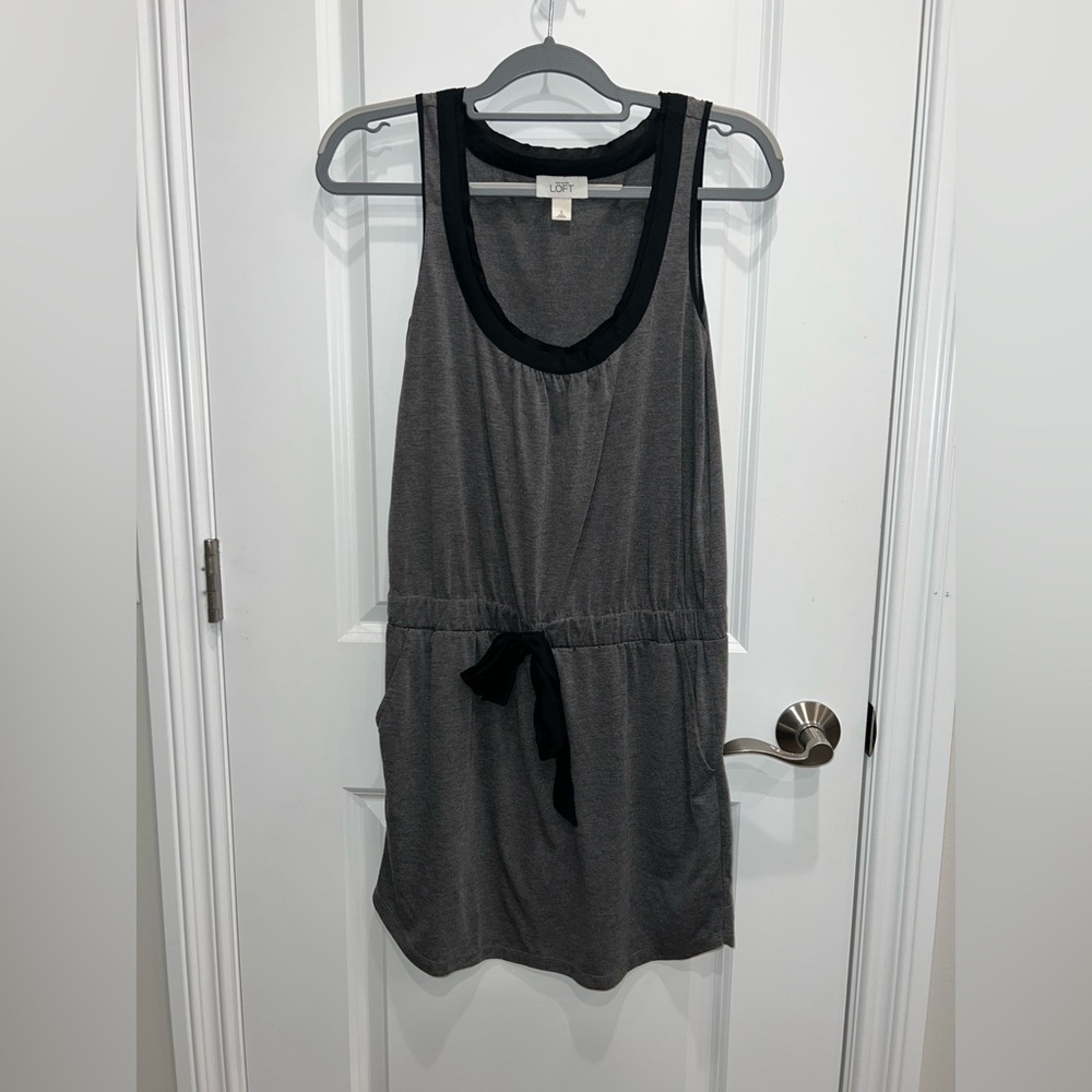 Ann Taylor Loft Women’s Gray Tank Dress Tie Waist Size Small w/Pockets